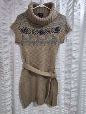 FYLO Cowl Neck Nordic Fair Isle Gorpcote Short-Sleeve Wool Blend Sweater Dress